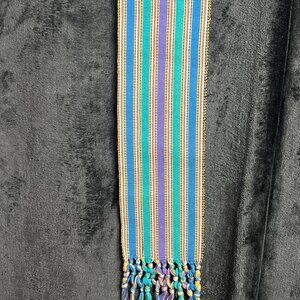 Liz Claiborne Vintage Striped Fringe Scarf Cotton Acrylic – Multicolor – 53 x 4